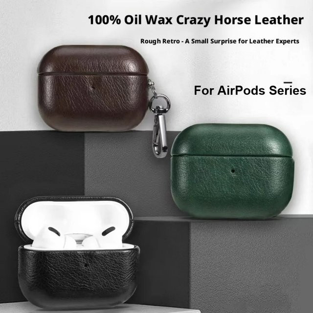Luxus Ölwachs Crazy Horse Leder Hülle für Apple AirPods Pro, AirPods 4 3 2 1, Business Kopfhörerschutzhülle in Braun oder Schwarz - Bild 1