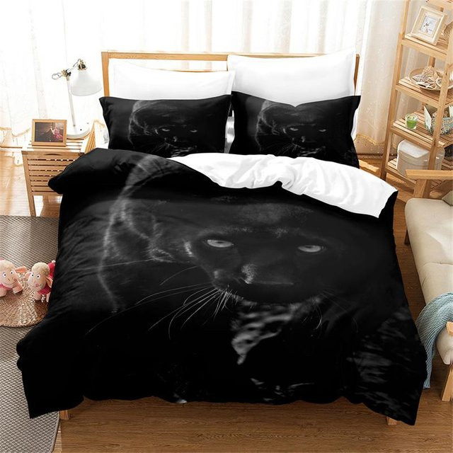 Bettwäsche-Set mit Tierprint Löwe Tiger Leopard für Kinder von Binchi Outdoor Product, Farbe Schwarz, B/H: 135 x 200 cm - Bild 1
