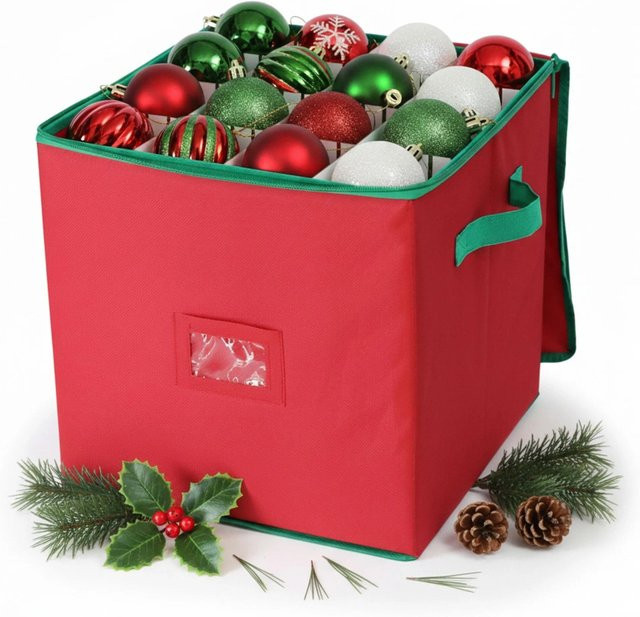 Relaxdays Weihnachtskugel Aufbewahrungsbox in Rot mit 64 Fächern, B/T/H: 33 x 33 x 33 cm - Bild 1