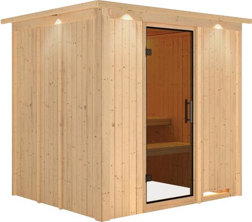 Karibu Sauna Rakvere für 3 Personen aus Fichtenholz in Beige ohne Ofen B: 202 cm, T: 184 cm, H: 210 cm - Bild 1