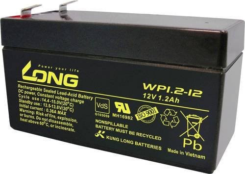 Long WP1.2-12 Bleiakku 12V 1.2Ah Blei-Vlies AGM mit Flachstecker 4.8mm B/H/T: 97 x 59 x 43 mm - Bild 1