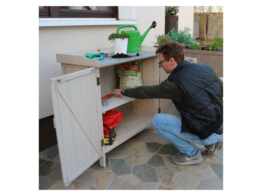 HABAU Gartentisch mit Unterschrank aus Holz und Metall in Grau, B/T/H: 95 x 48 x 48 cm - Bild 2