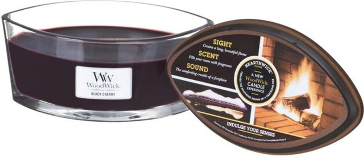 WoodWick Duftkerze Black Cherry in Rot und Schwarz aus Wachs im Glas - Bild 1