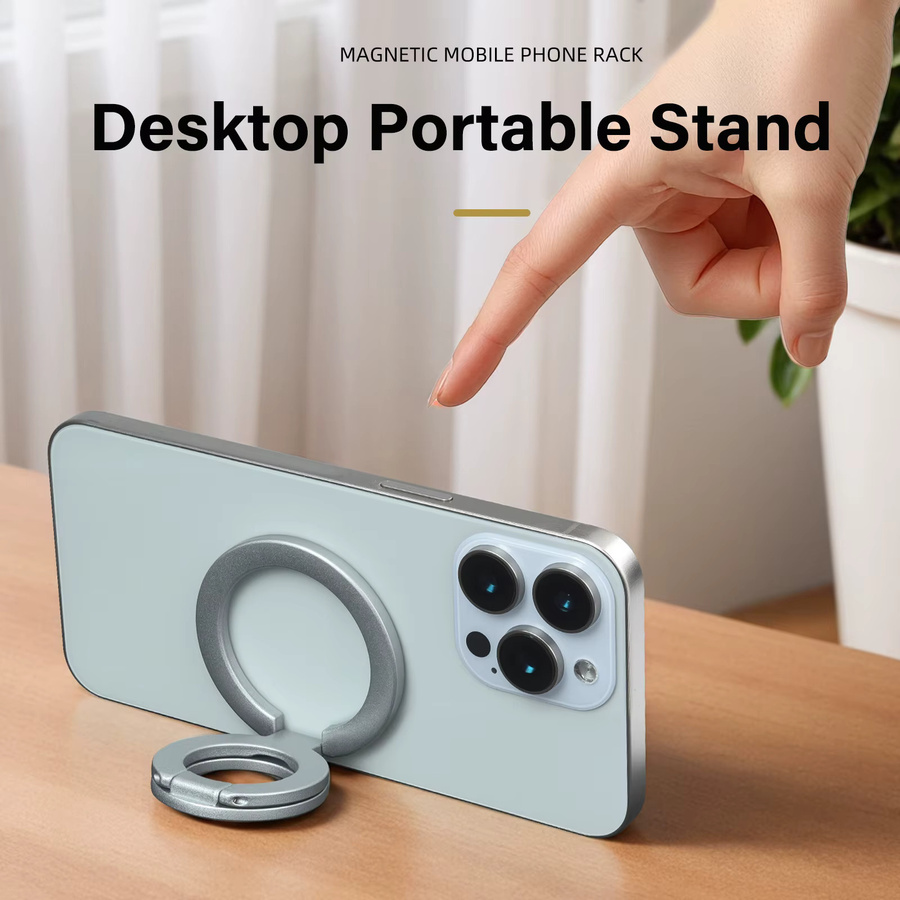 WSSHE MagSafe Handyhalter für iPhone, doppelseitiger faltbarer Ständer mit 360 Grad Drehung und starkem Magnet, Fingergriffunterstützung, Grau/Silber - Bild 4