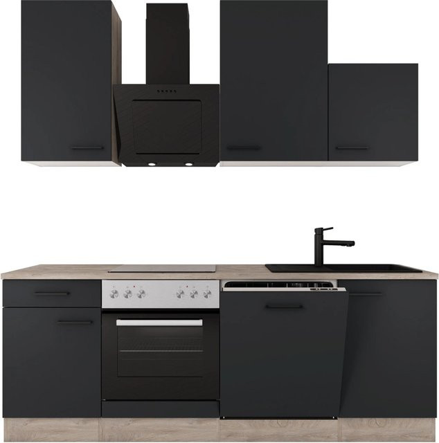 Flex-Well Exclusiv Küche Capri 1701-017sWs Schwarz Matt Endgrain Oak Breite: 220 cm, Tiefe: 57 cm, Höhe: 82,2 cm - Bild 1