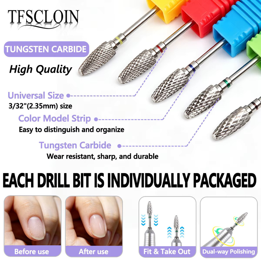 TFSCLOIN Hartmetall-Flammenfräser-Nagelbohrer, 5 Stück, für Hände und Füße - Bild 4