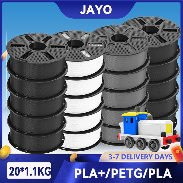 JAYO 20 Rollen 3D-Druckerfilament Set aus PETG, PLA und PLA Plus mit 1,75 mm Durchmesser in Schwarz, Weiß und Grau - Bild 1