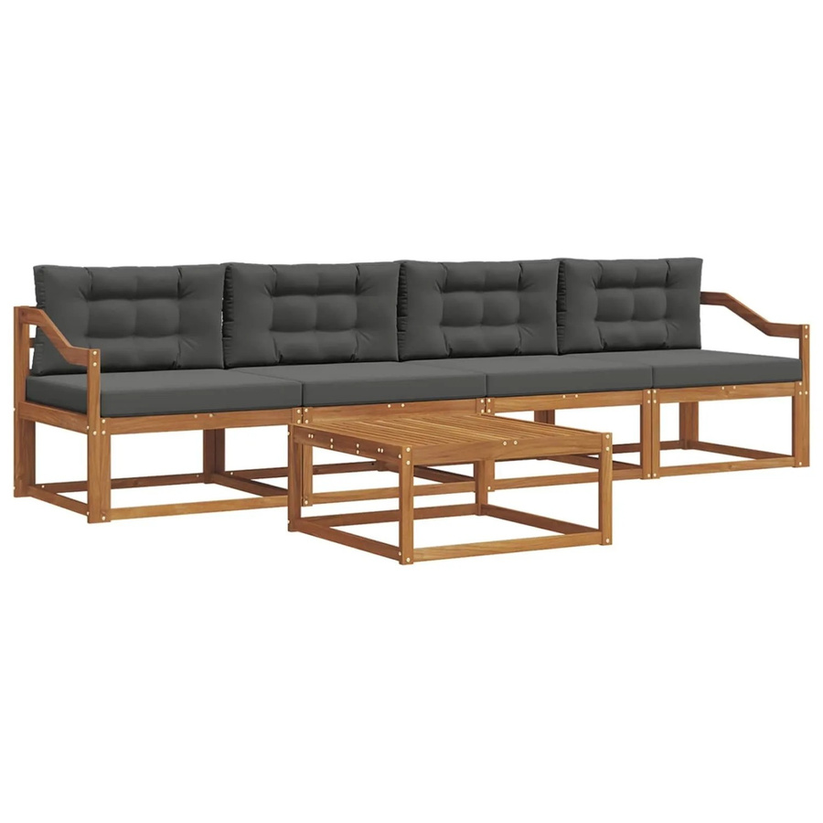 vidaXL Outdoor-Sofagarnitur aus Akazienholz mit Kissen in Anthrazit und Natur - Bild 2