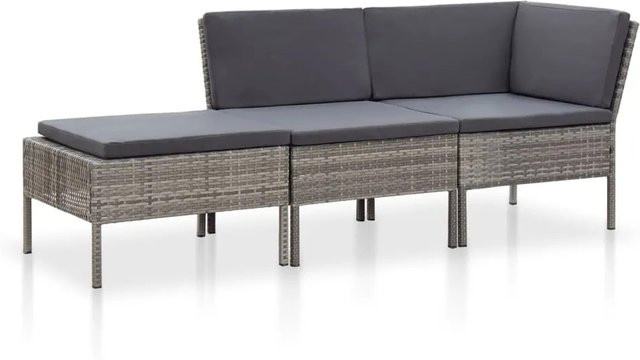 vidaXL 3-tlg Garten-Lounge-Set in L-Form aus Poly Rattan und pulverbeschichtetem Stahl, Grau/Anthrazit mit Sitzpolstern und Rückenkissen - Bild 1