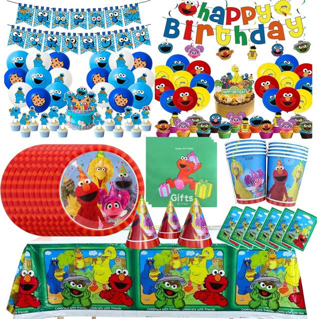 Sesamstraße Party-Dekoration Set mit Tellern, Bechern, Kuchen-Topper und Ballons in Multicolour für Kindergeburtstage und Babypartys - Bild 1