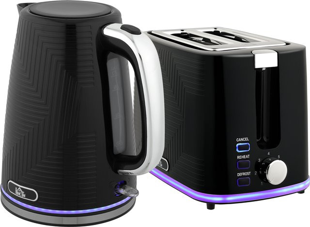 HOMCOM Frühstücksset aus Edelstahl mit Wasserkocher 1,7 l und 2-Scheiben-Toaster in Schwarz - Bild 1