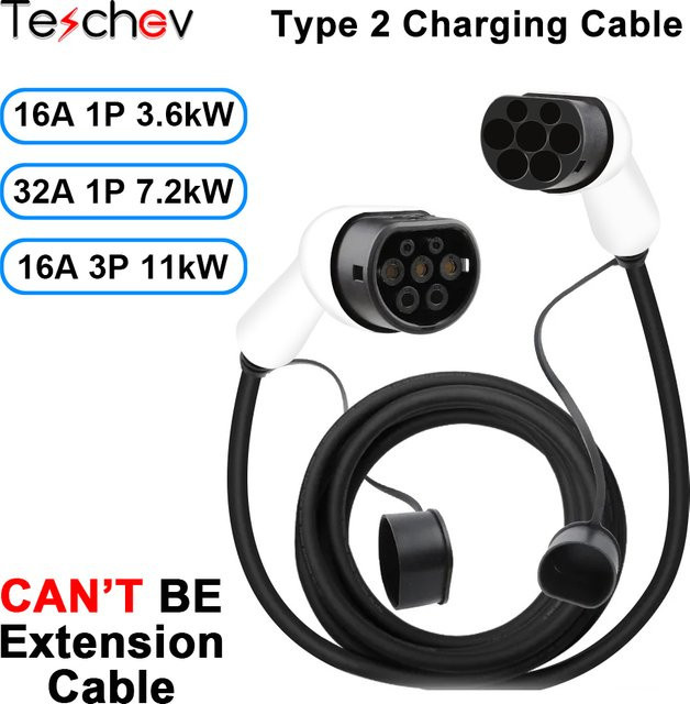 Teschev Typ2 auf Typ2 EV-Ladekabel für Elektrofahrzeuge in Schwarz - Bild 1