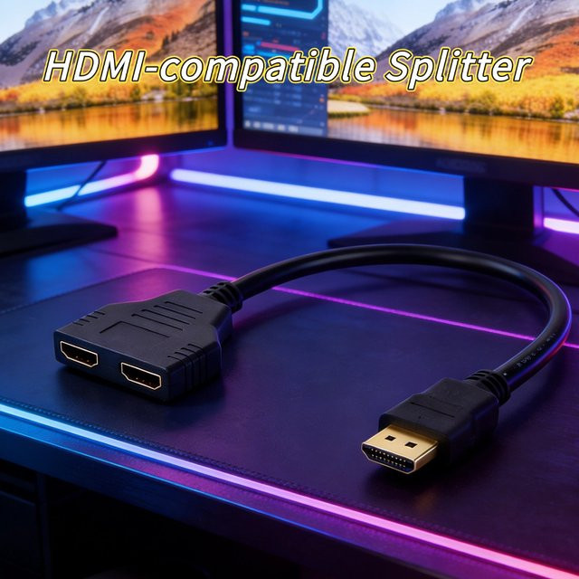 HDMI Splitter Adapter 2.0 in Schwarz mit 1 Eingang und 2 Ausgängen für 4K UHD Auflösung - Bild 1