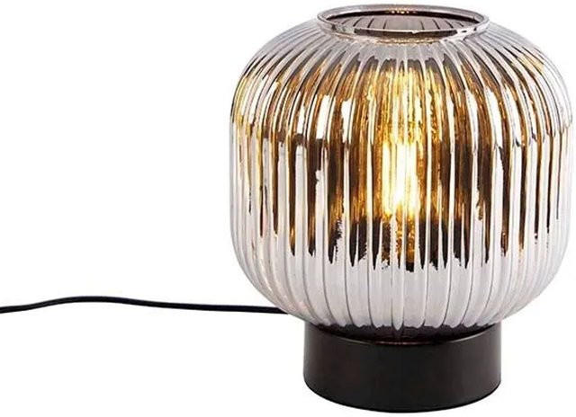 QAZQA Art Deco Tischlampe Karel in Schwarz mit Rauchglas und dimmbarer E27 Fassung - Bild 1