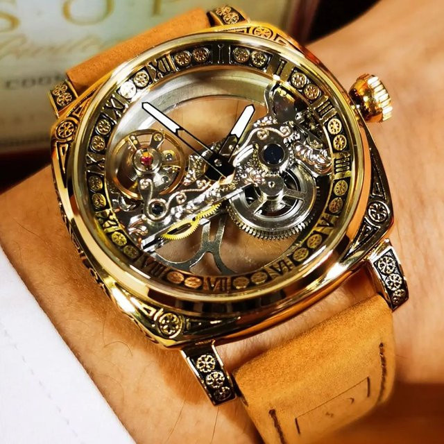 Forsining Armbanduhr, Automatik, Edelstahl, Leder, Gold, Herren - Bild 1