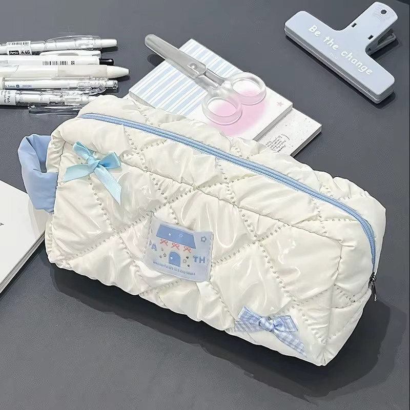 SD&HI Schreibwaren-Etui mit Bogen-Design in Blau und Weiß, Große Kapazität als Kosmetiktasche oder Stiftebeutel für Mädchen - Bild 2