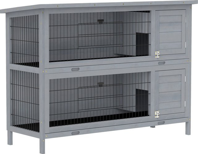 PawHut Hasenstall aus Holz mit 2 Etagen und Asphaltdach, winterfester Kaninchenstall für Indoor und Outdoor, Grau, B/T/H: 136,4 x 50 x 93 cm - Bild 1