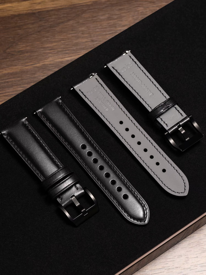 MAIKES Uhrenarmband Vollnarbenleder, Schwarz, Unisex - Bild 3