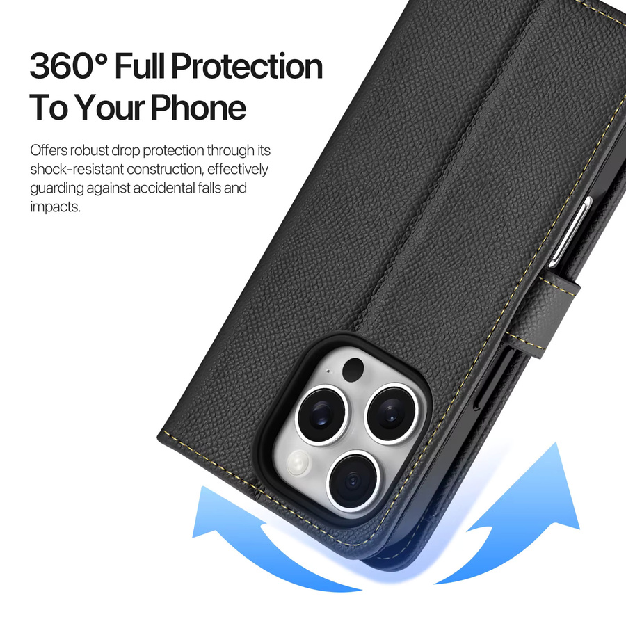 DUX DUCIS 2in1 Magnetische Ledertasche als abnehmbare Brieftasche für iPhone 16 Pro Max, iPhone 15 Plus und iPhone 16e, Folio Flip Case mit Magnetverschluss und Multi-Slots, Schwarz - Bild 5
