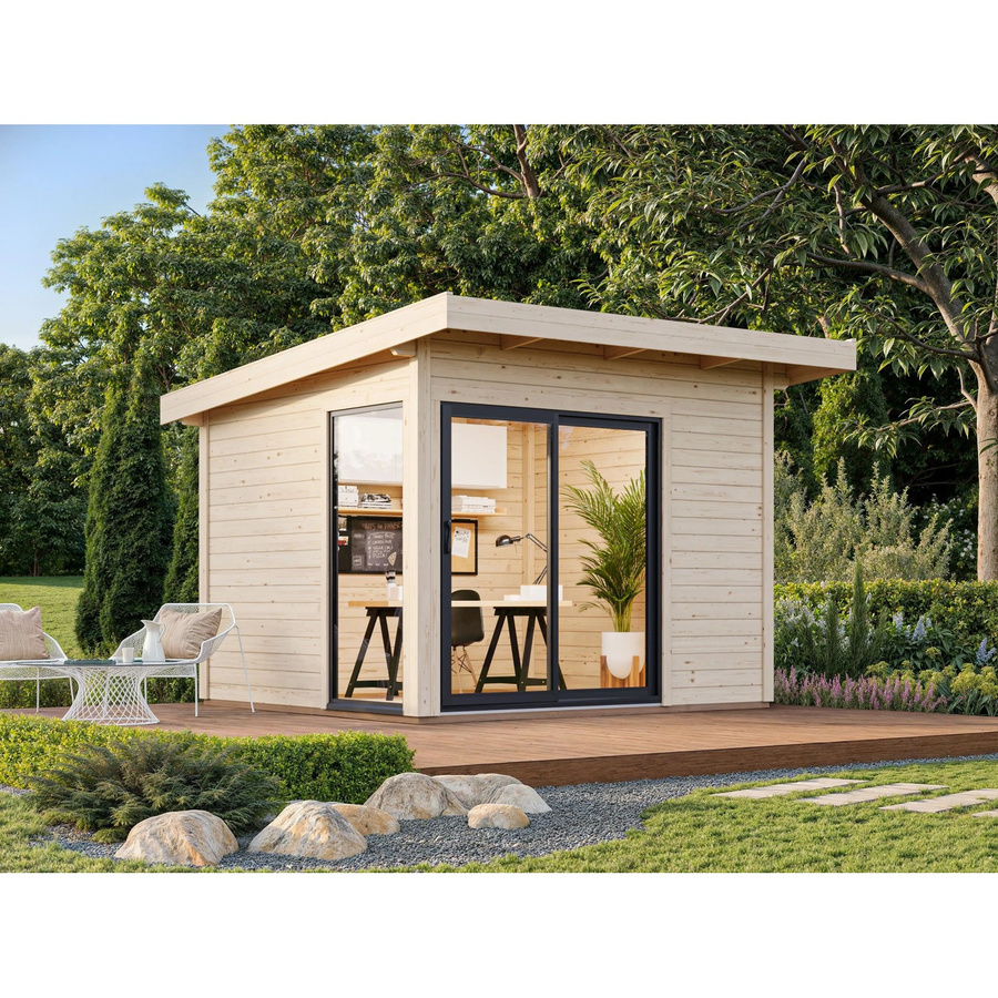 Palmako Gartenhaus Andrea Slide Plus aus Fichtenholz mit Pultdach, Hellgrau-Anthrazit, B: 296 cm, T: 270 cm - Bild 2