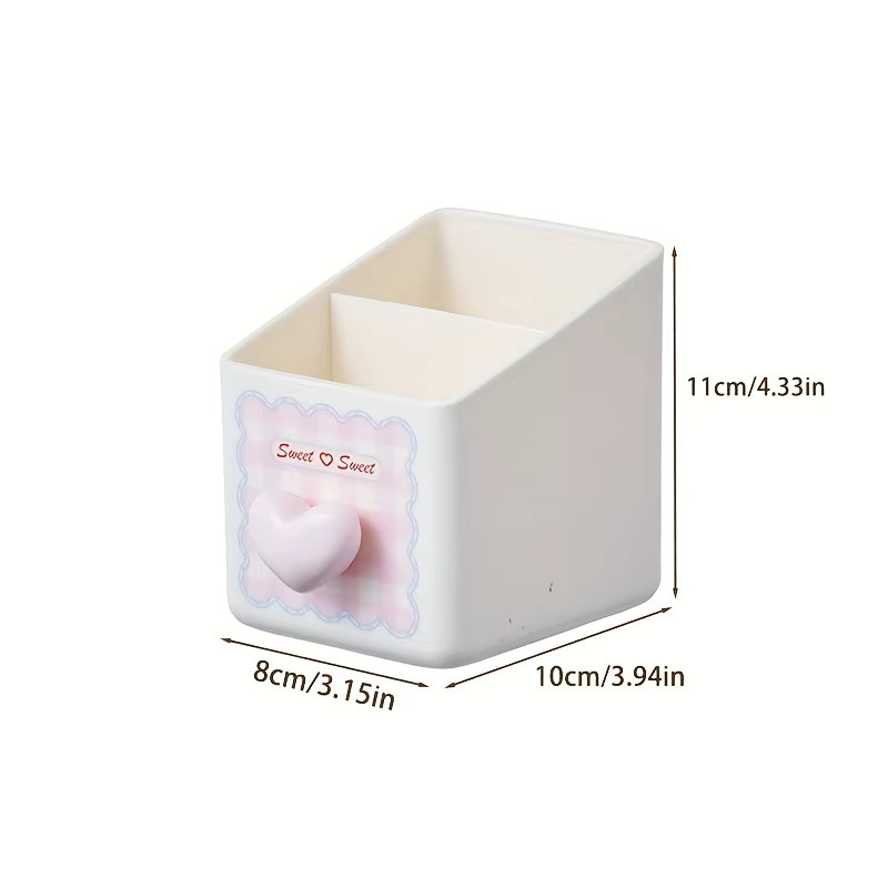 Niedlicher Schreibtisch-Organizer mit Stifthalter und mehreren Fächern in Beige und Pink mit Herz- und Blumendesign aus Kunststoff - Bild 2