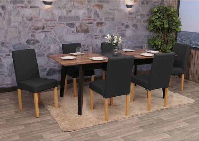 6er-Set MCW Esszimmerstühle Littau aus Textil in Schwarz mit Pappelholz-Beinen - Bild 1