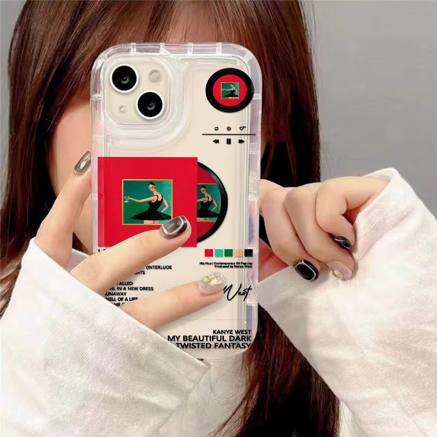 MINISO Stoßfeste Handyhülle Kanye West Design für iPhone 15 14 13 12 11 Pro Max und weitere Modelle, Transparent - Bild 1