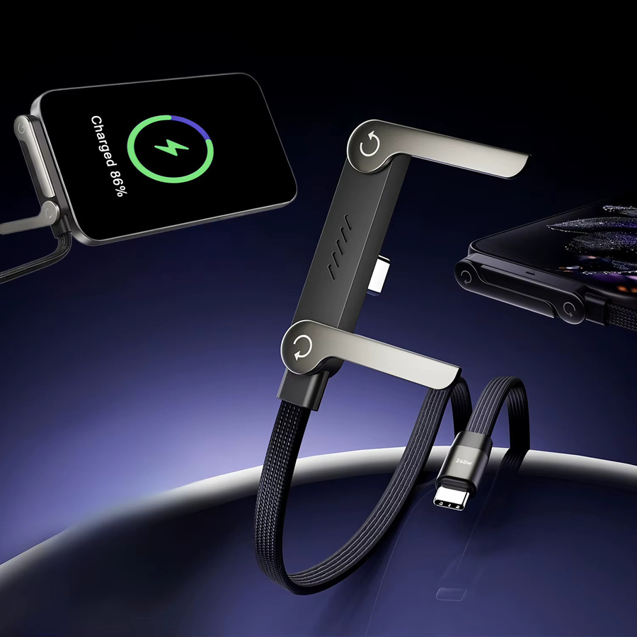 XIKCU 2-in-1 Faltbarer Telefonständer mit 240 W Schnellladefunktion und 360 Grad Rotation, USB-C, Schwarz - Bild 3