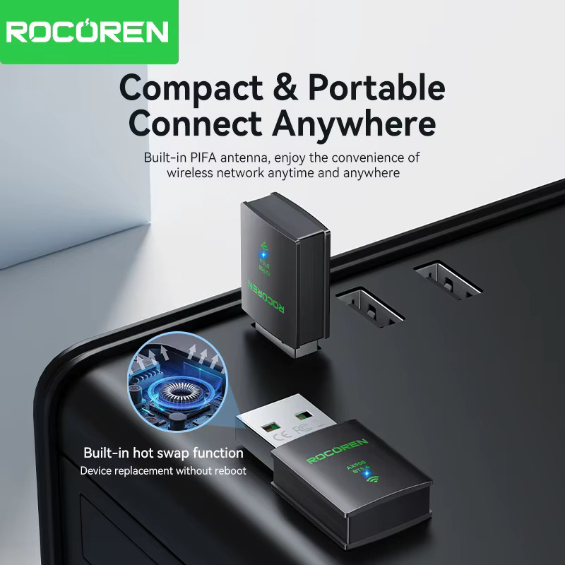 Rocoren AX900 WLAN-USB-Adapter in Schwarz mit Wi-Fi 6 und Bluetooth 5.4, 2-in-1-Dongle Dualband 2,4 GHz & 5 GHz Netzwerk-Empfänger für deinen PC - Bild 2