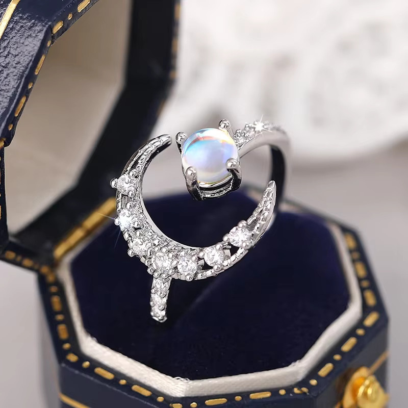 Huitan Moon Öffnungsring, Imitationsopal, Zirkonia, Silber, Damen - Bild 4