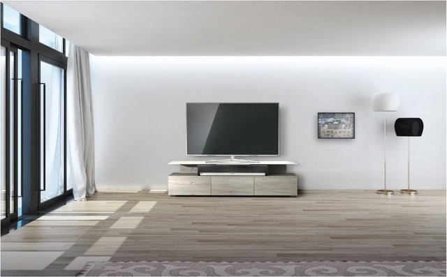 Just-Racks TV-Rack JRM1650 in Wild Oak mit Glaselementen und Medienfächern, Braun - Bild 1