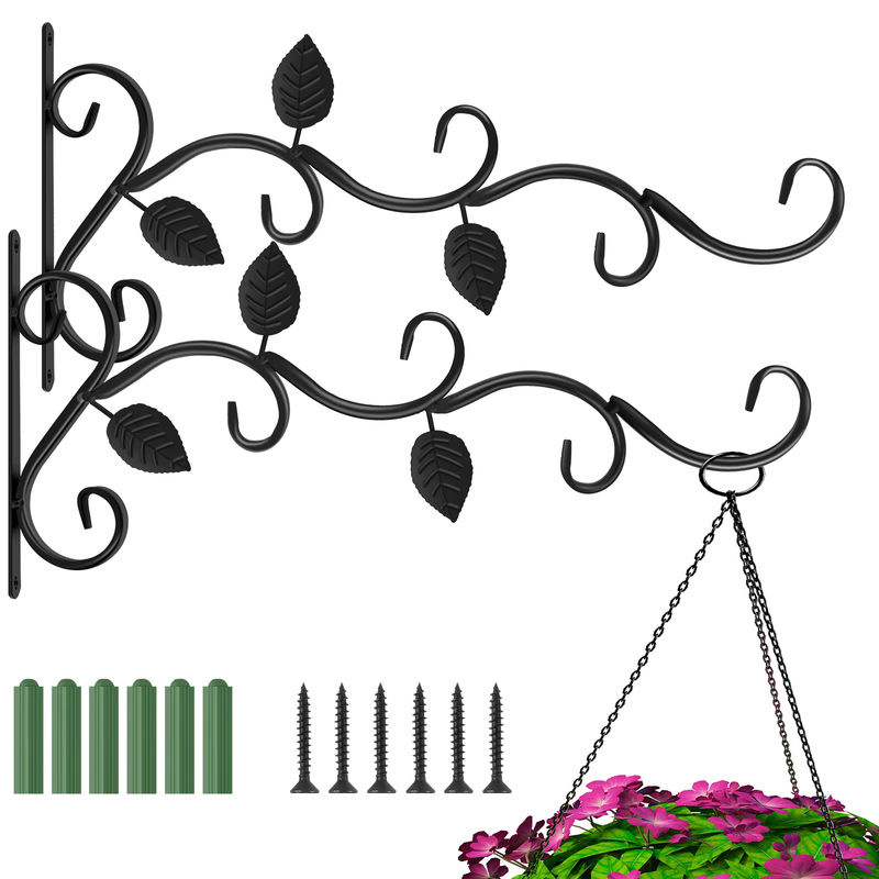 2er oder 4er Set Eisen Haken Halterung aus Metall in Schwarz für Blumentöpfe und Körbe für Garten, Outdoor und Indoor - Bild 2