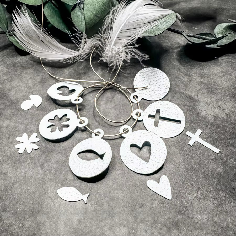 Metall Stanzformen für DIY Scrapbooking und Kartenherstellung mit Pilz, Fisch und Herz in Silber - Bild 4