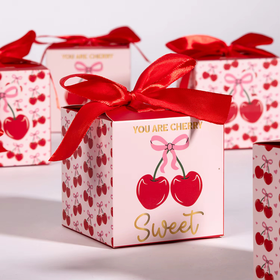 Kirsche Thema Party Geschenkboxen aus Papier in Rot und Pink für deine Geburtstagsfeier, 12 oder 24 Stück - Bild 2