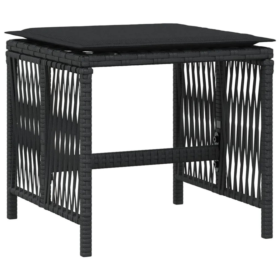 vidaXL Gartenhocker Set mit Kissen aus Poly Rattan und Metall, 4 Stück, Hellgrau, B/T/H: 41 x 41 x 36 cm - Bild 2