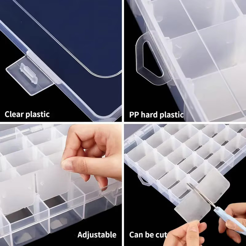 Transparente 36-Fächer-Organizer-Box aus Kunststoff mit verstellbaren Trennwänden für Perlen, Schmuck und Bastelbedarf - Bild 4