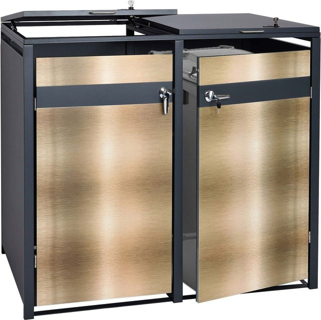 MCW 2er Mülltonnenverkleidung J82 Mülltonnenbox aus Metall in Anthrazit Gold H x B x T: 80 x 117 x 132 cm - Bild 1