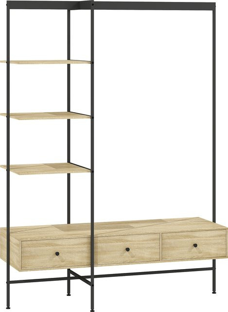 HOMCOM Garderobenständer mit Regalen, Schubladen und Kleiderstange in Eiche, moderner Halltree mit Metallrahmen und Holzmaserung, Höhe: 180 cm - Bild 1
