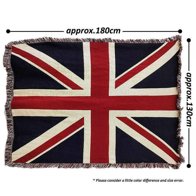Luxus Sofadecke von JMG Household Supplies mit UK und USA Flaggen Design, gestrickter Überwurf aus Baumwolle und Polyester mit Quasten, Multicolour, B: 130 cm, T: 180 cm - Bild 2