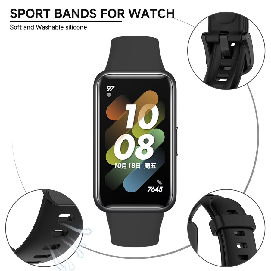 Huawei Uhrenarmband Silikon, Schwarz, Huawei Band 8/9/10 - Bild 4