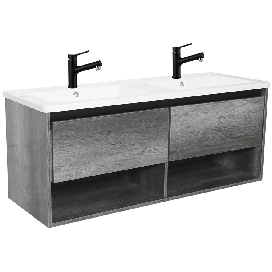 Sanotechnik Einzelwaschtisch Eiche Schwarz mit Softclose, Breite: 120 cm - Bild 1