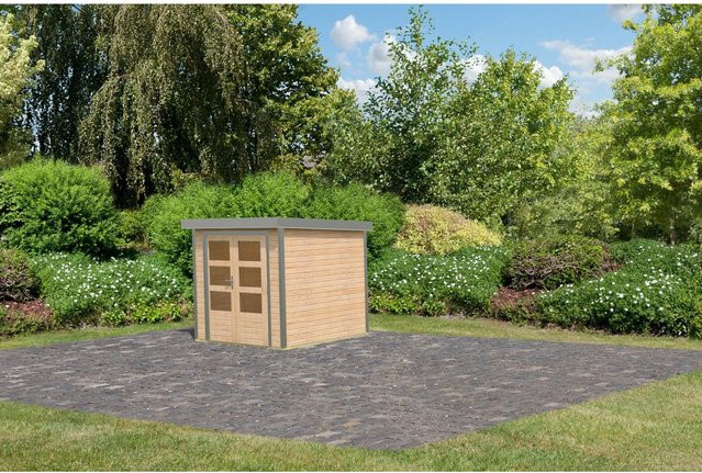 Karibu Gartenhaus Diego A aus Fichtenholz in Naturbelassen/Graualuminium, B/T/H: 208,5 x 209 x 213 cm - Bild 1
