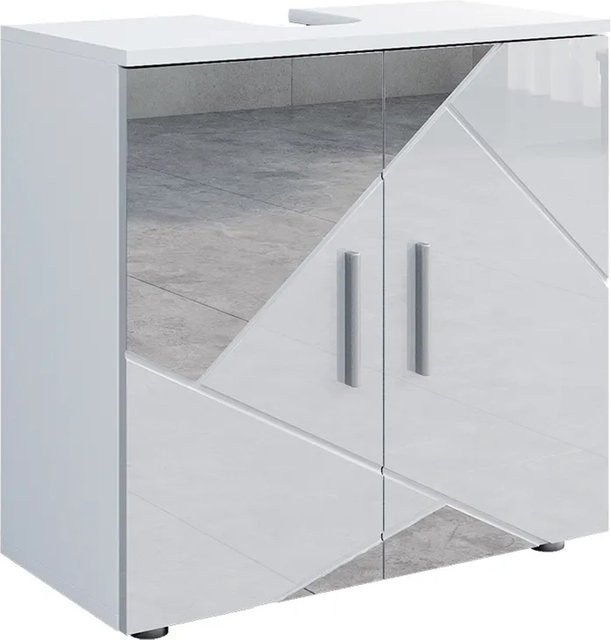 Vicco Waschbeckenunterschrank Irma Badschrank Weiß Hochglanz modern B: 60 cm, T: 59 cm, H: 60 cm - Bild 2