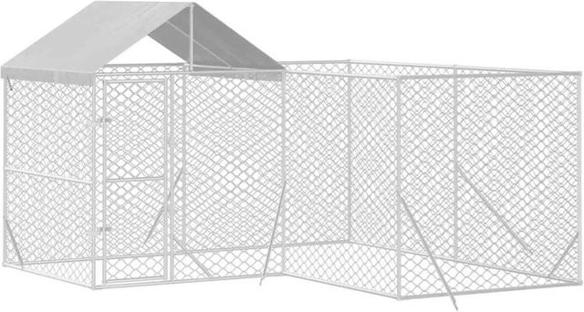 vidaXL Outdoor-Hundezwinger mit Dach aus verzinktem Stahl in Silber B/T/H: 4 x 4 x 2,5 m - Bild 1