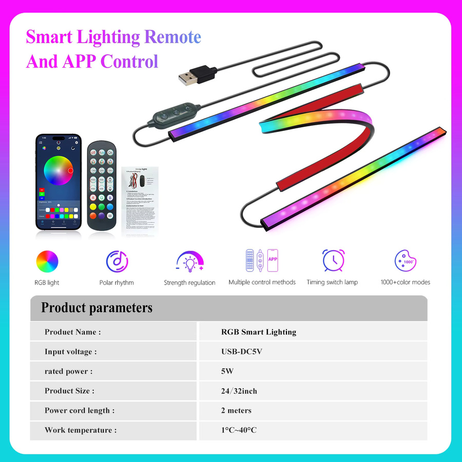 Skydimo Smart Ambient RGB LED Neon-Licht Set mit Bluetooth, Musik-Synchronisation und 24-Tasten Fernbedienung, USB-Anschluss, Multicolour - Bild 4