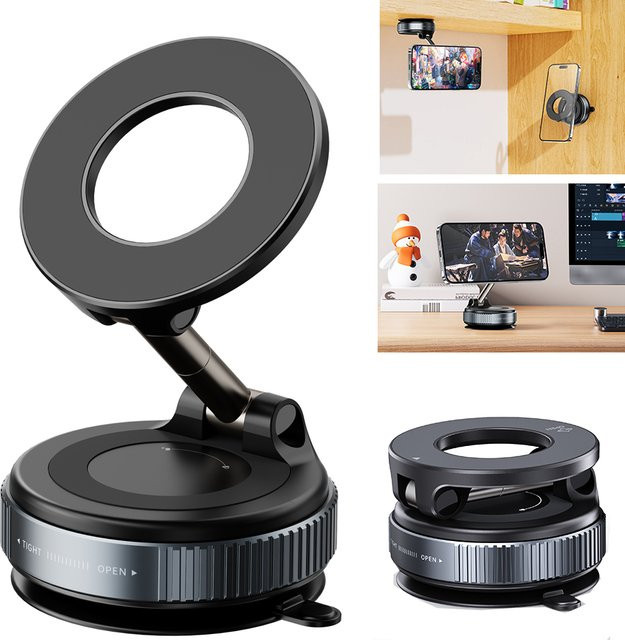 Magnetischer Telefon-Autohalter in Schwarz, faltbare und 360 Grad drehbare Halterung für Auto, Schreibtisch und Badezimmer - Bild 1