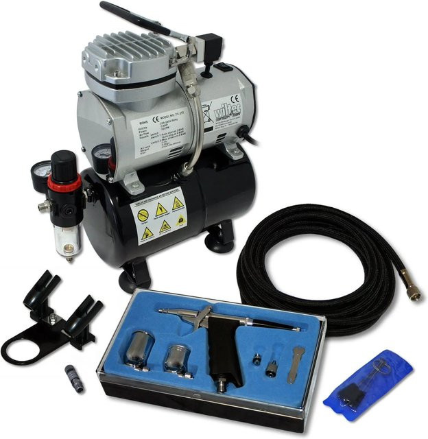 Wiltec Airbrush Kompressor Set mit AS189 Airbrushpistole DA116 und Reinigungsset in Silber und Multicolour - Bild 1