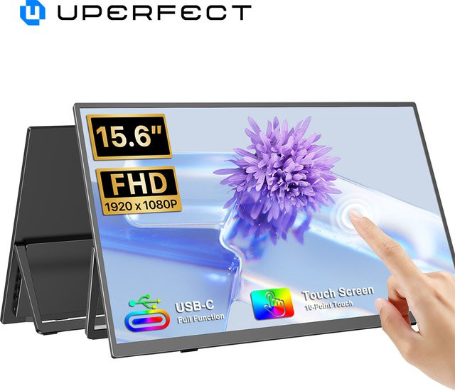 UPERFECT 15,6 Zoll tragbarer Monitor mit 10-Punkt-Touchscreen, Full HD 1080P, 60 Hz, HDMI und USB C, Schwarz - Bild 1