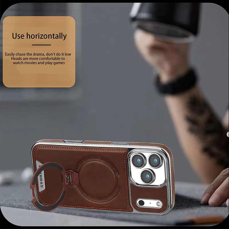 Dolob Luxuriöse Leder-Handyhülle mit magnetischer drehbarer Halterung für iPhone 11 bis 17 Pro Max Plus in Schwarz mit kabellosem Laden und stoßfestem Schutz - Bild 2