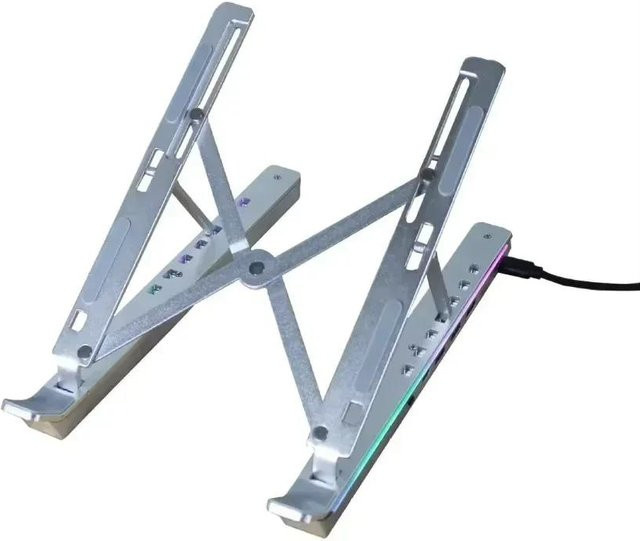 Meiteai-All 4-in-1 Laptopständer aus Aluminiumlegierung mit RGB-Beleuchtung und USB-Ladefunktion in Silber, verstellbar mit Wärmeableitung - Bild 1